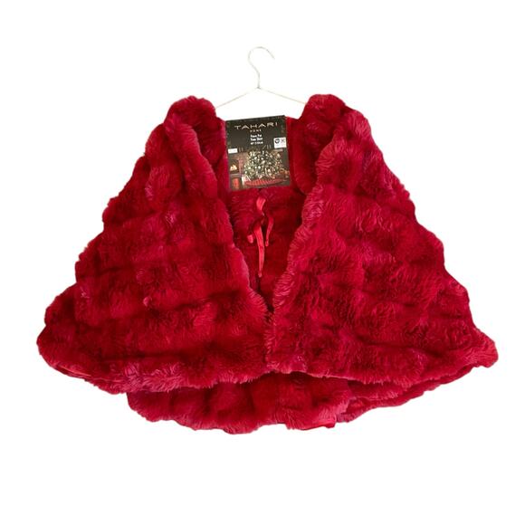 TAHARI Ruby Red Faux Fur Tree Skirt 60" Luxury Christmas Holiday NEW - Picture 4 of 10